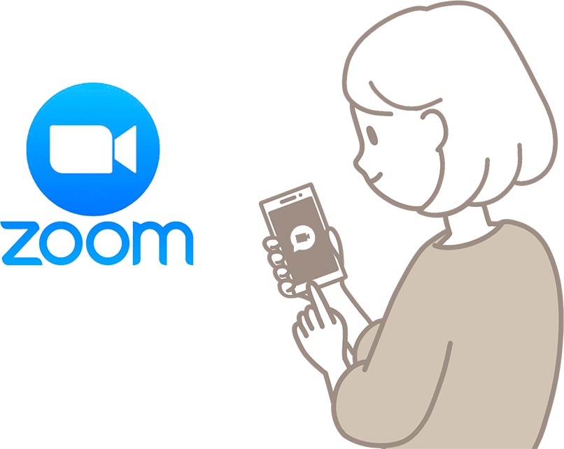 Zoomnのロゴとビデオ通話しているイラスト